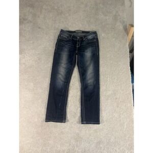 BKE Jeans Women's 27x28  Sabrina Stretch‎ Straight Dark Wash Denim Distress Crop